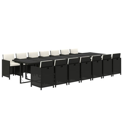 Set Pranzo da Giardino 15 pz con Cuscini in Polyrattan Nero