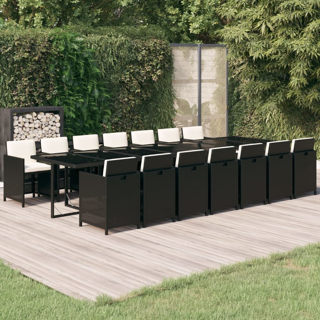 Set Pranzo da Giardino 15 pz con Cuscini in Polyrattan Nero