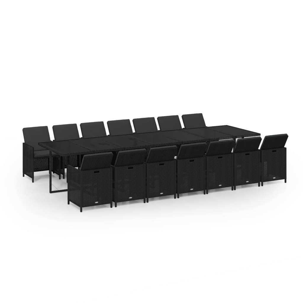 Set Pranzo da Giardino 15 pz con Cuscini in Polyrattan Nero