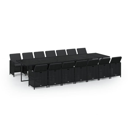 Set Pranzo da Giardino 15 pz con Cuscini in Polyrattan Nero