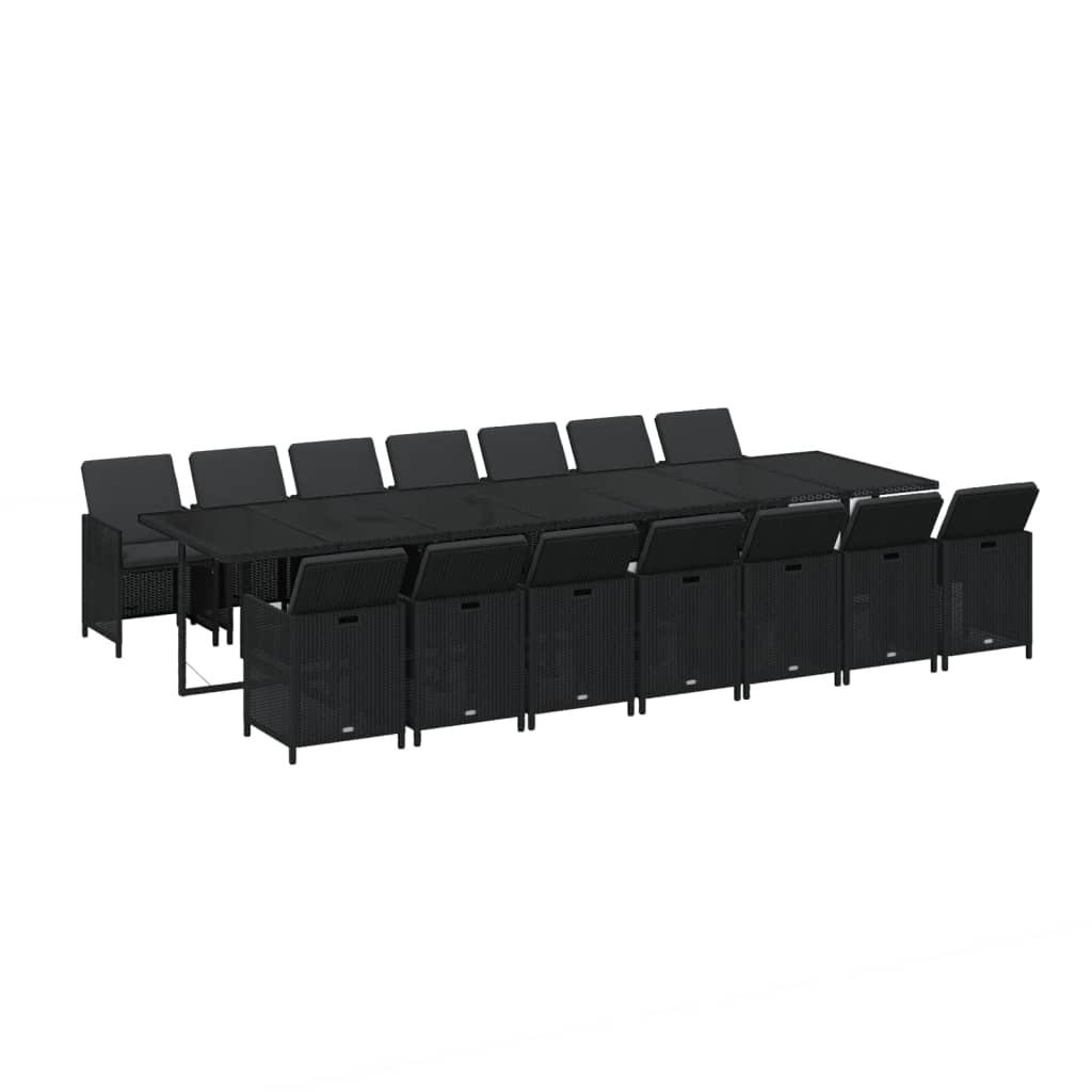 Set Pranzo da Giardino 15 pz con Cuscini in Polyrattan Nero