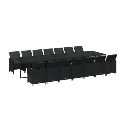 Set Pranzo da Giardino 15 pz con Cuscini in Polyrattan Nero