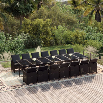 Set Pranzo da Giardino 15 pz con Cuscini in Polyrattan Nero