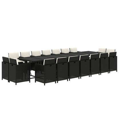 Set da Pranzo per Giardino 19 pz con Cuscini in Polyrattan Nero