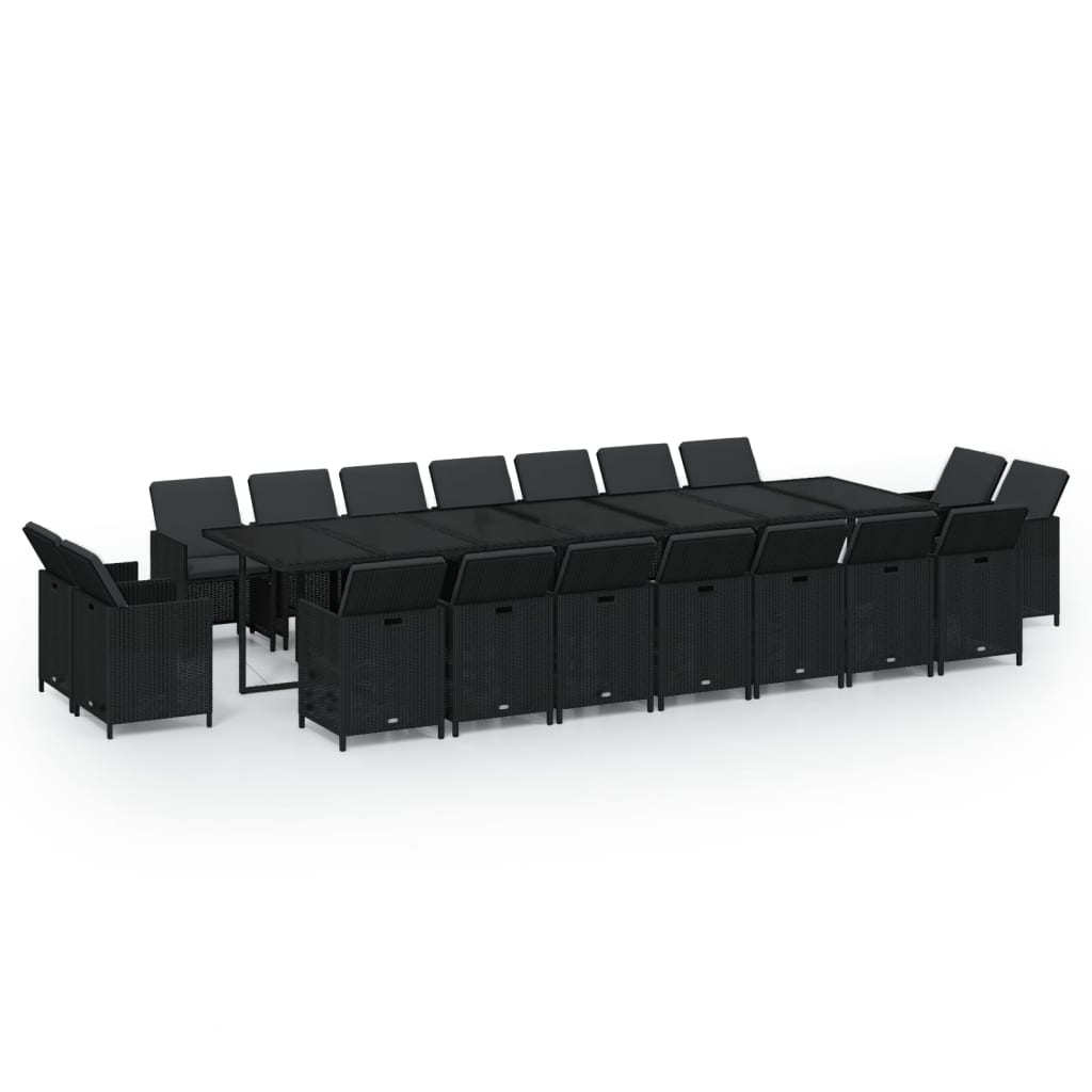 Set da Pranzo per Giardino 19 pz con Cuscini in Polyrattan Nero