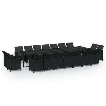 Set da Pranzo per Giardino 19 pz con Cuscini in Polyrattan Nero