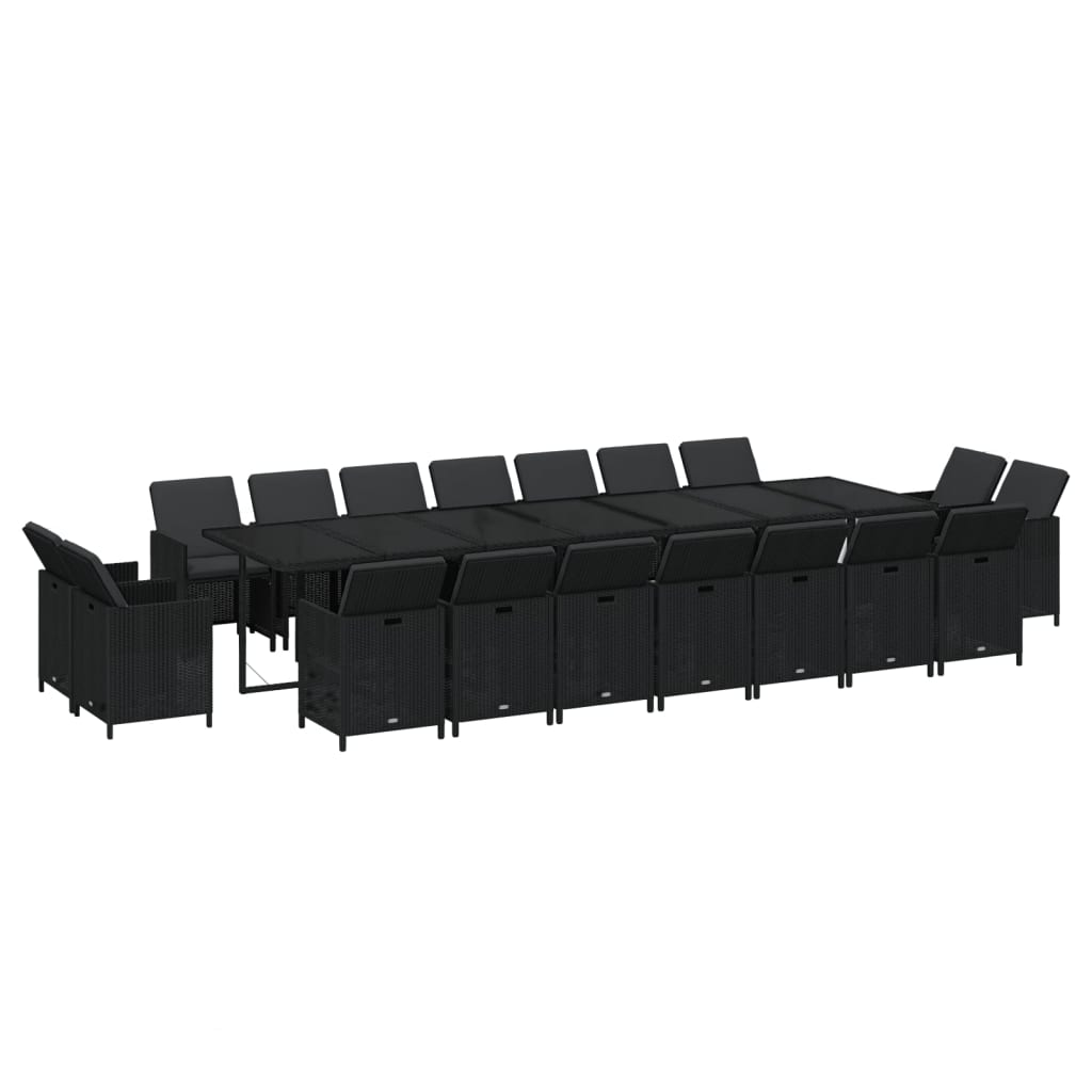 Set da Pranzo per Giardino 19 pz con Cuscini in Polyrattan Nero