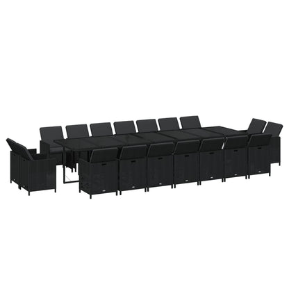 Set da Pranzo per Giardino 19 pz con Cuscini in Polyrattan Nero