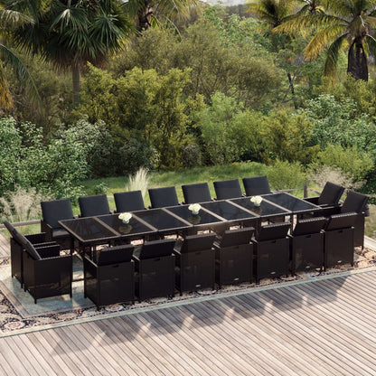 Set da Pranzo per Giardino 19 pz con Cuscini in Polyrattan Nero