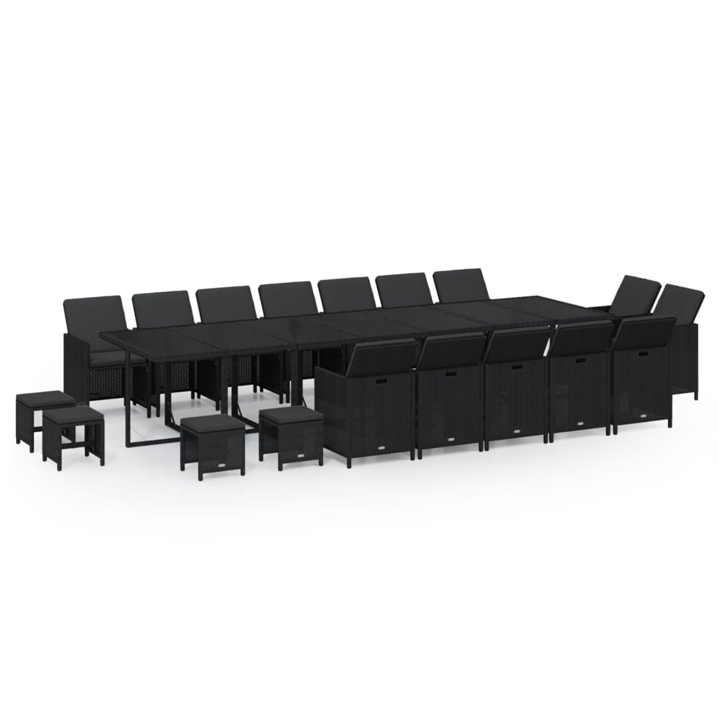 Set da Pranzo da Giardino 19 pz con Cuscini in Polyrattan Nero