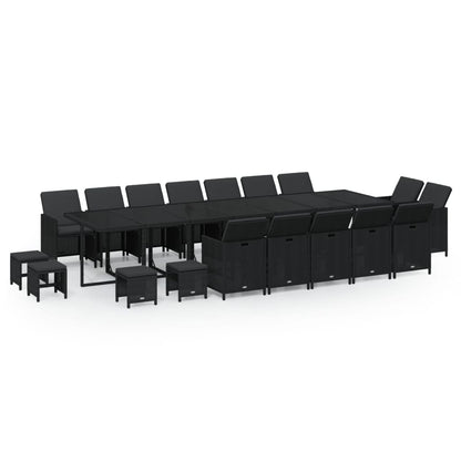 Set da Pranzo da Giardino 19 pz con Cuscini in Polyrattan Nero