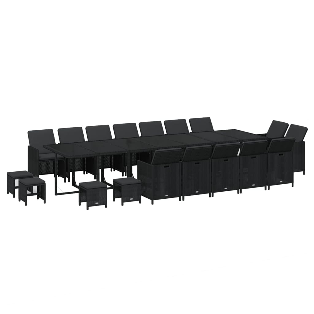 Set da Pranzo da Giardino 19 pz con Cuscini in Polyrattan Nero