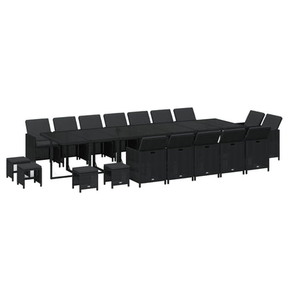 Set da Pranzo da Giardino 19 pz con Cuscini in Polyrattan Nero
