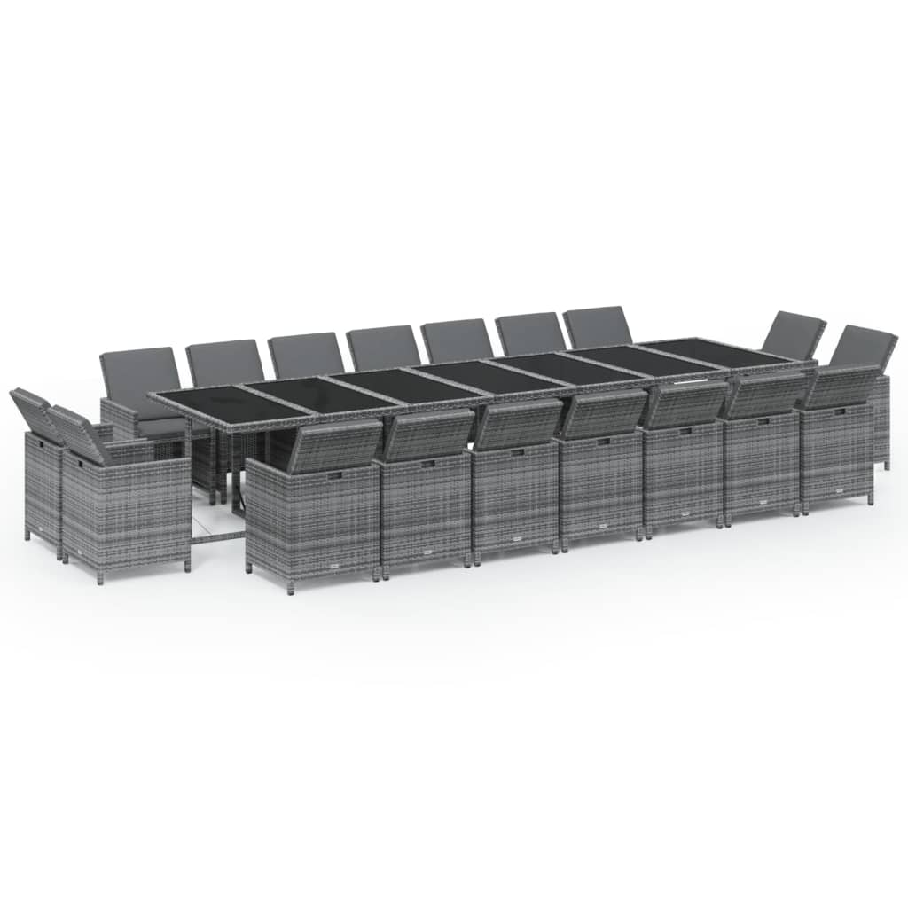 Set da Pranzo per Giardino 19 pz con Cuscini Polyrattan Grigio