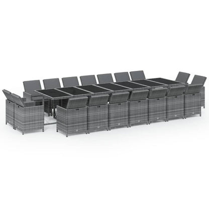Set da Pranzo per Giardino 19 pz con Cuscini Polyrattan Grigio