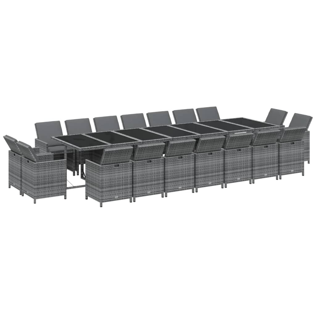 Set da Pranzo per Giardino 19 pz con Cuscini Polyrattan Grigio