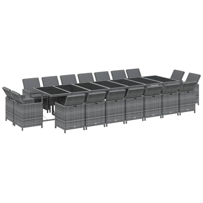 Set da Pranzo per Giardino 19 pz con Cuscini Polyrattan Grigio