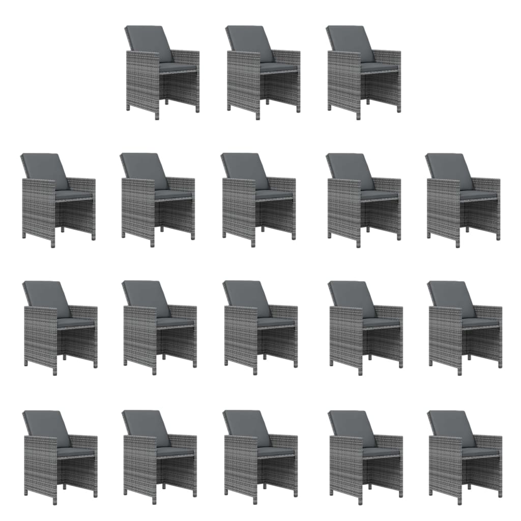 Set da Pranzo per Giardino 19 pz con Cuscini Polyrattan Grigio