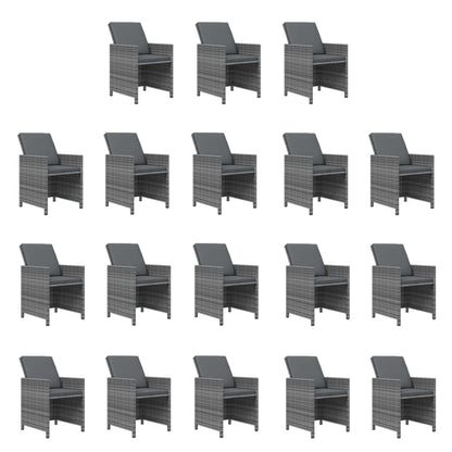 Set da Pranzo per Giardino 19 pz con Cuscini Polyrattan Grigio