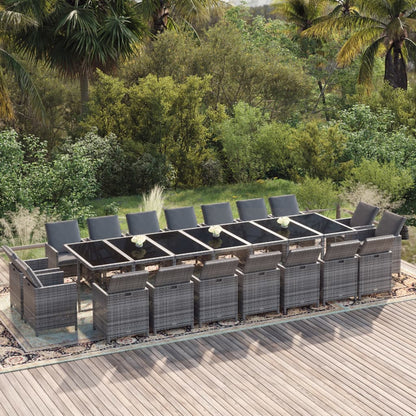 Set da Pranzo per Giardino 19 pz con Cuscini Polyrattan Grigio