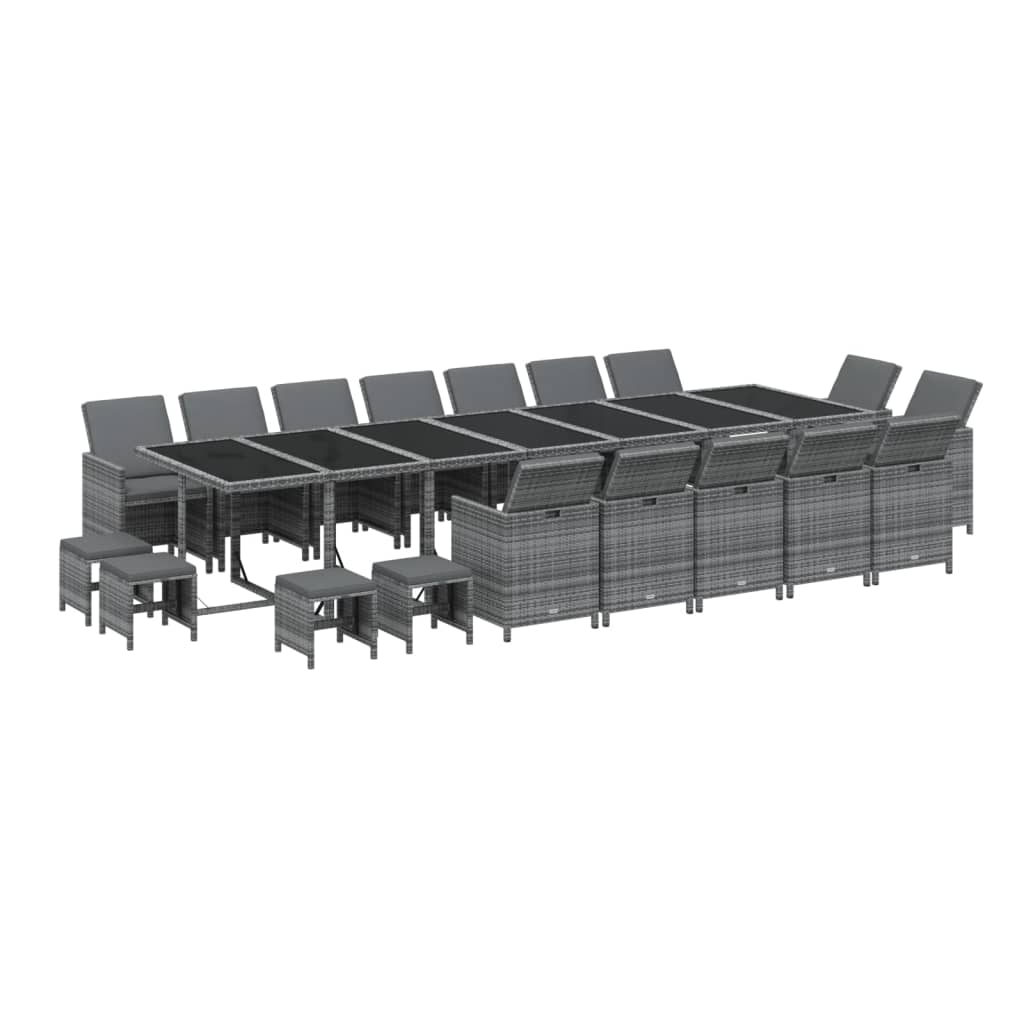 Set da Pranzo per Giardino 19 pz con Cuscini Polyrattan Grigio