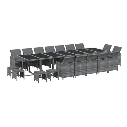 Set da Pranzo per Giardino 19 pz con Cuscini Polyrattan Grigio