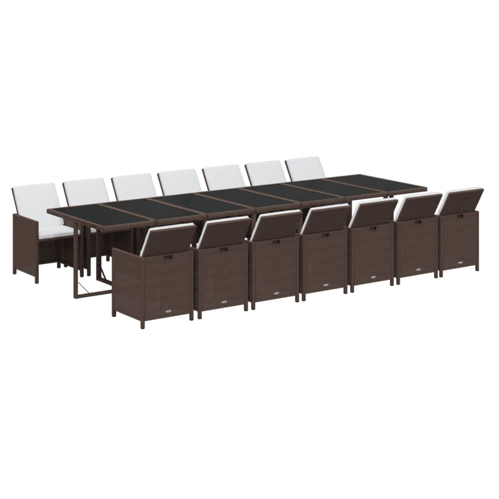Set da Pranzo Giardino 15 pz con Cuscini in Polyrattan Marrone