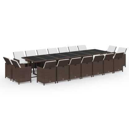 Set da Pranzo per Giardino 19 pz con Cuscini Polyrattan Marrone