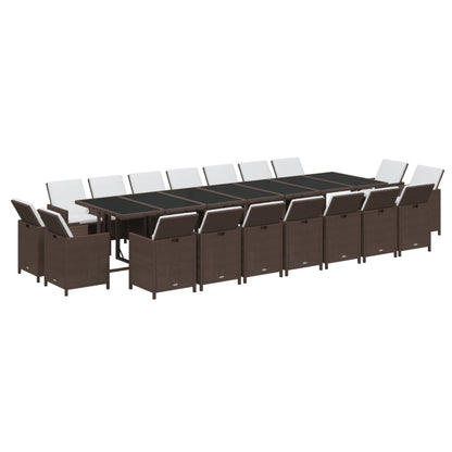 Set da Pranzo per Giardino 19 pz con Cuscini Polyrattan Marrone