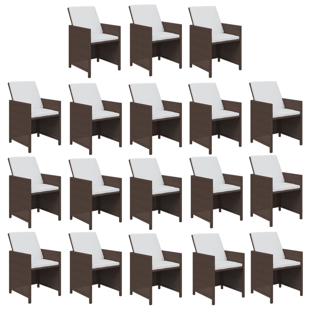 Set da Pranzo per Giardino 19 pz con Cuscini Polyrattan Marrone