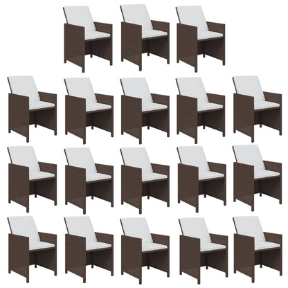 Set da Pranzo per Giardino 19 pz con Cuscini Polyrattan Marrone