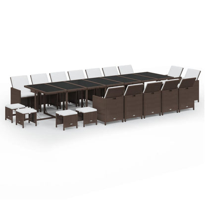Set da Pranzo per Giardino 19 pz con Cuscini Polyrattan Marrone