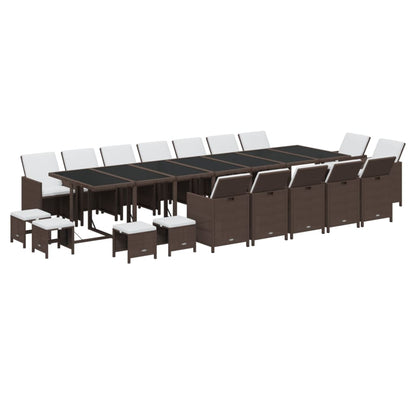 Set da Pranzo per Giardino 19 pz con Cuscini Polyrattan Marrone