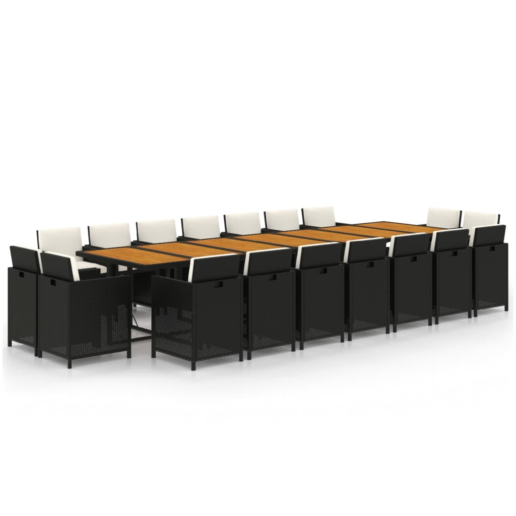 Set da Pranzo da Giardino 19 pz con Cuscini in Polyrattan Nero