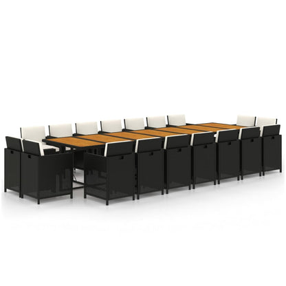 Set da Pranzo da Giardino 19 pz con Cuscini in Polyrattan Nero