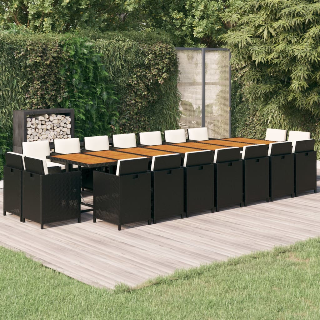 Set da Pranzo da Giardino 19 pz con Cuscini in Polyrattan Nero