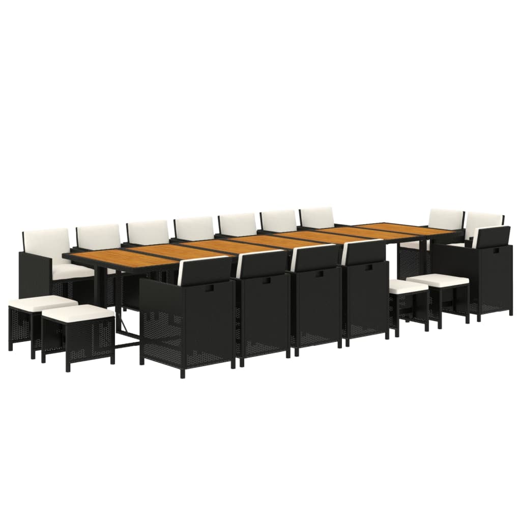 Set da Pranzo da Giardino 19 pz con Cuscini in Polyrattan Nero