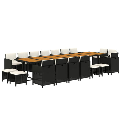 Set da Pranzo da Giardino 19 pz con Cuscini in Polyrattan Nero