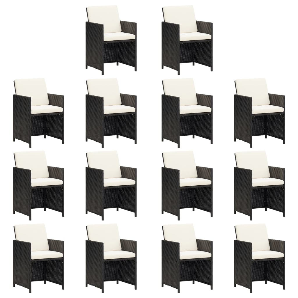 Set da Pranzo da Giardino 19 pz con Cuscini in Polyrattan Nero