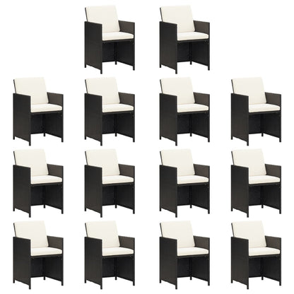 Set da Pranzo da Giardino 19 pz con Cuscini in Polyrattan Nero