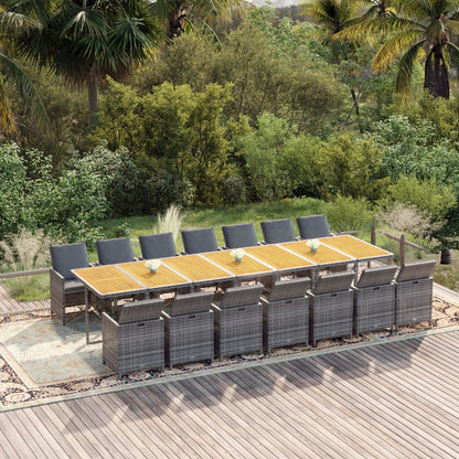 Set da Pranzo da Giardino 15 pz con Cuscini Grigio Polyrattan
