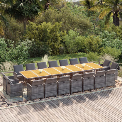 Set da Pranzo per Giardino 19 pz con Cuscini Polyrattan Grigio