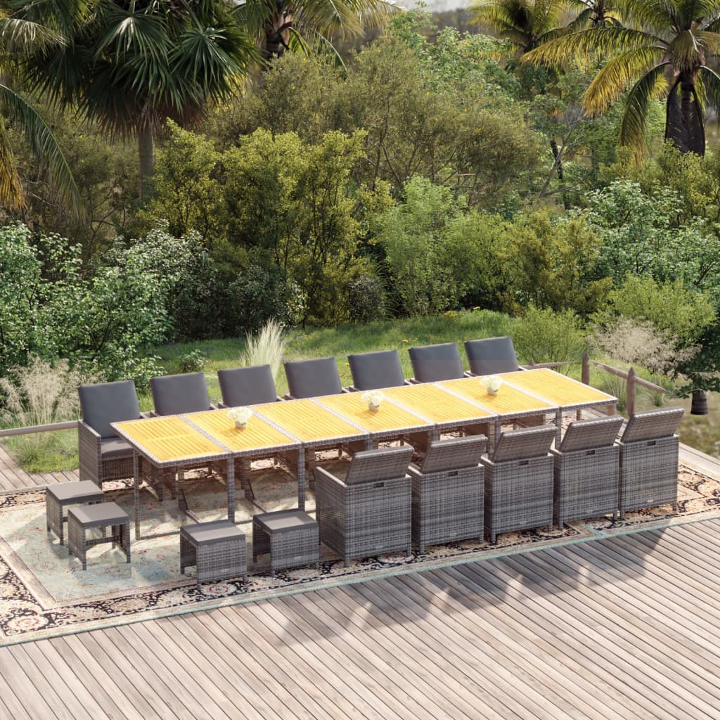 Set da Pranzo per Giardino 19 pz con Cuscini Polyrattan Grigio