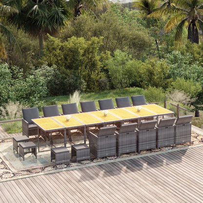 Set da Pranzo per Giardino 19 pz con Cuscini Polyrattan Grigio