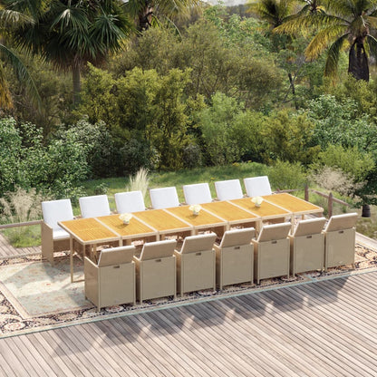 Set da Pranzo da Giardino 15 pz con Cuscini Beige in Polyrattan