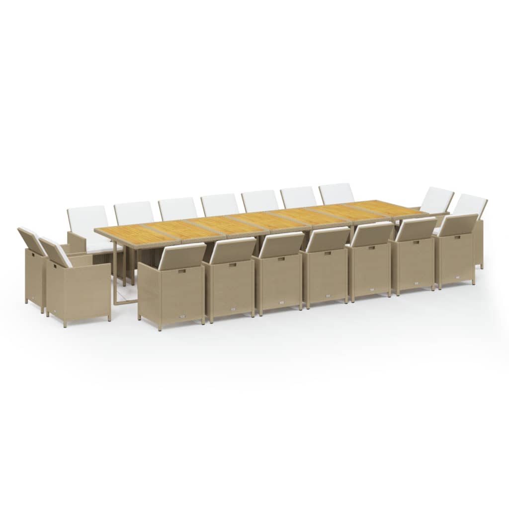 Set da Pranzo per Giardino 19pz con Cuscini in Polyrattan Beige
