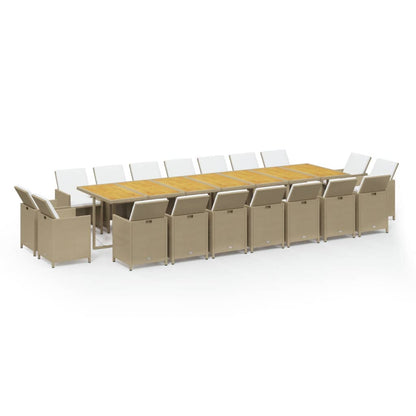 Set da Pranzo per Giardino 19pz con Cuscini in Polyrattan Beige