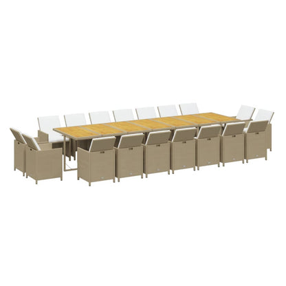 Set da Pranzo per Giardino 19pz con Cuscini in Polyrattan Beige