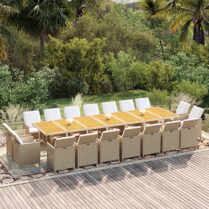 Set da Pranzo per Giardino 19pz con Cuscini in Polyrattan Beige