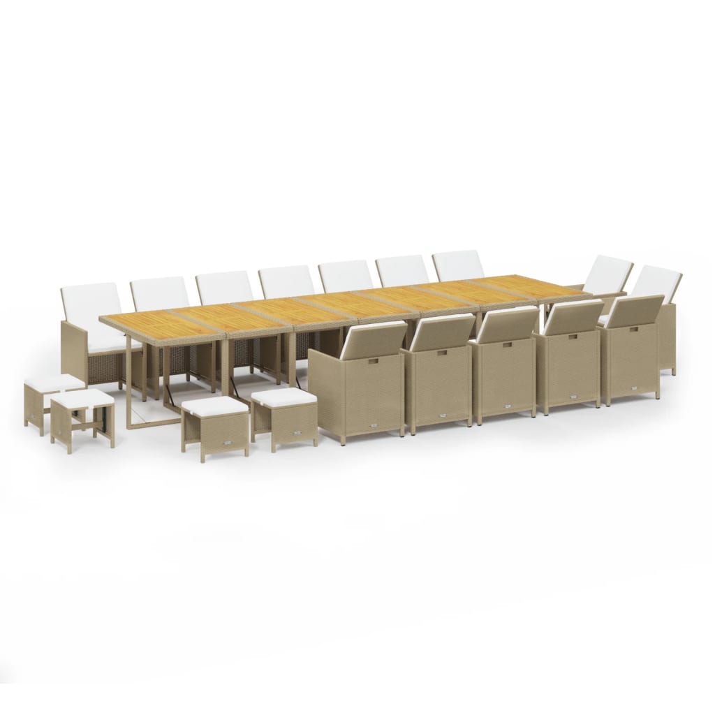 Set da Pranzo per Giardino 19 pz con Cuscini Polyrattan Beige